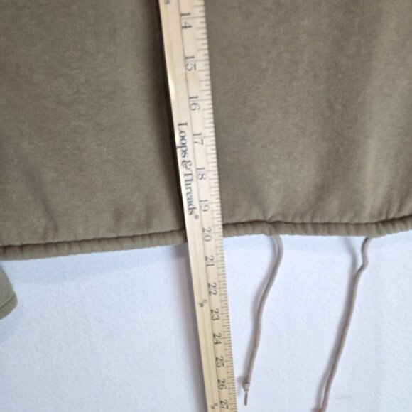 Cropped Hoodie Womens M Drawstring Olive Green Tweed Distressed Sweatshirt Hood - Picture 7 of 8